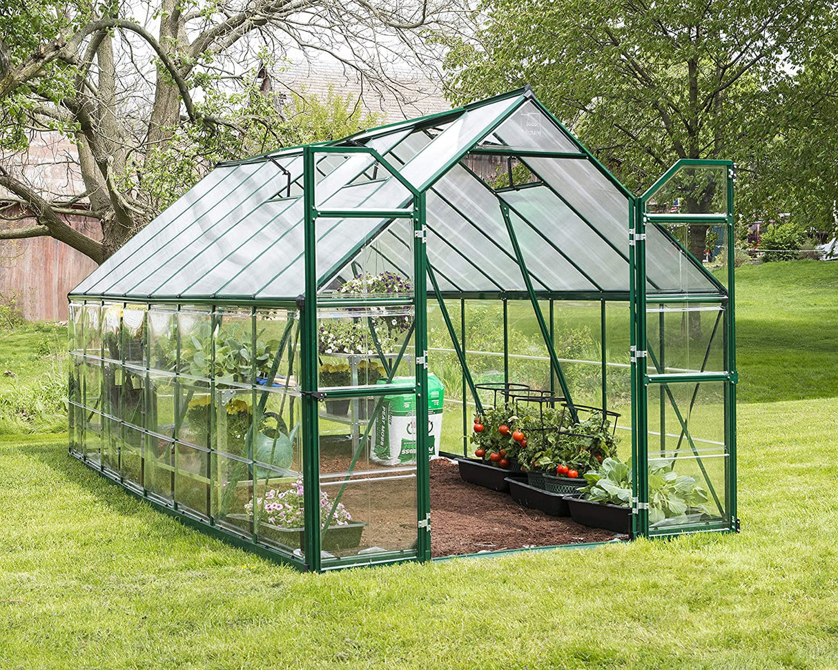 Balance 8' x 16' Greenhouse - Green Frame & Hybrid Polycarbonate Panels