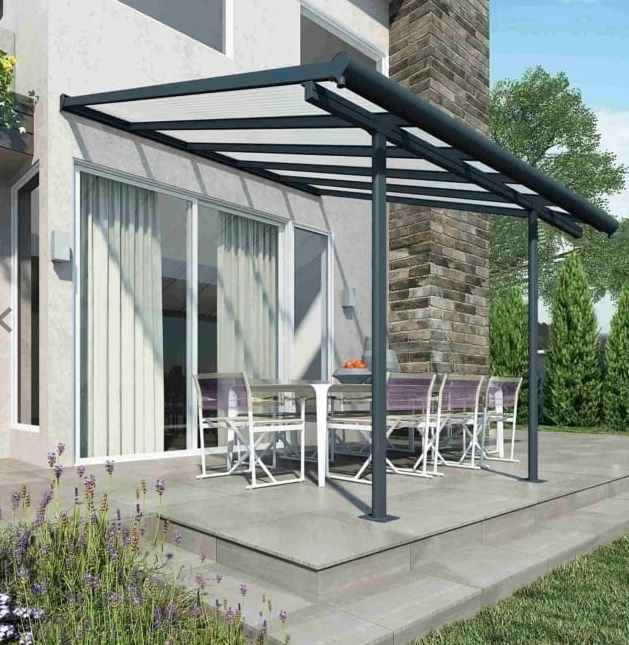 Sierra Patio Cover 2.2m x 6.7m - Grey Frame & Clear Polycarbonate