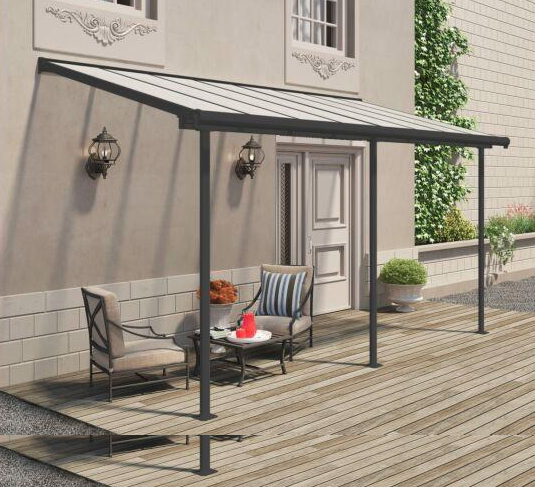 Sierra Patio Cover 2.2m x 4.5m - Grey Frame & Clear Polycarbonate