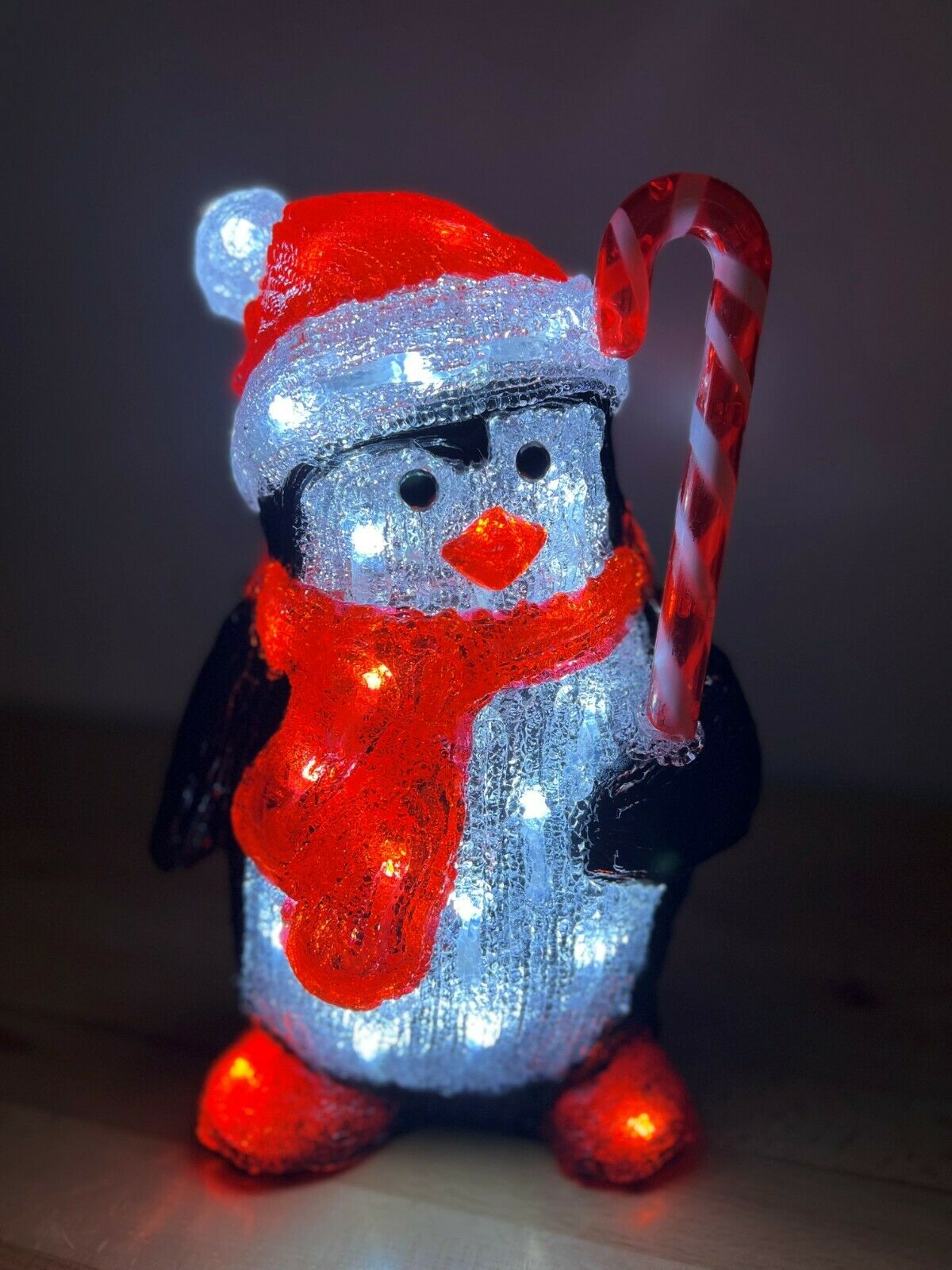 30cm Penguin with Candy Cane Acrylic Figure