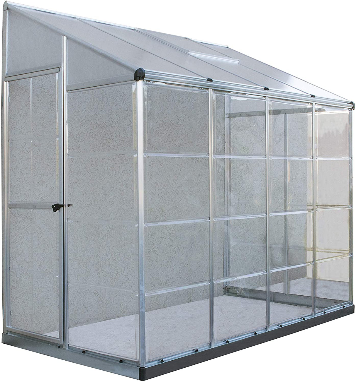 8' x 4' Lean-To Greenhouse - Silver Frame & Clear Polycarbonate Panels