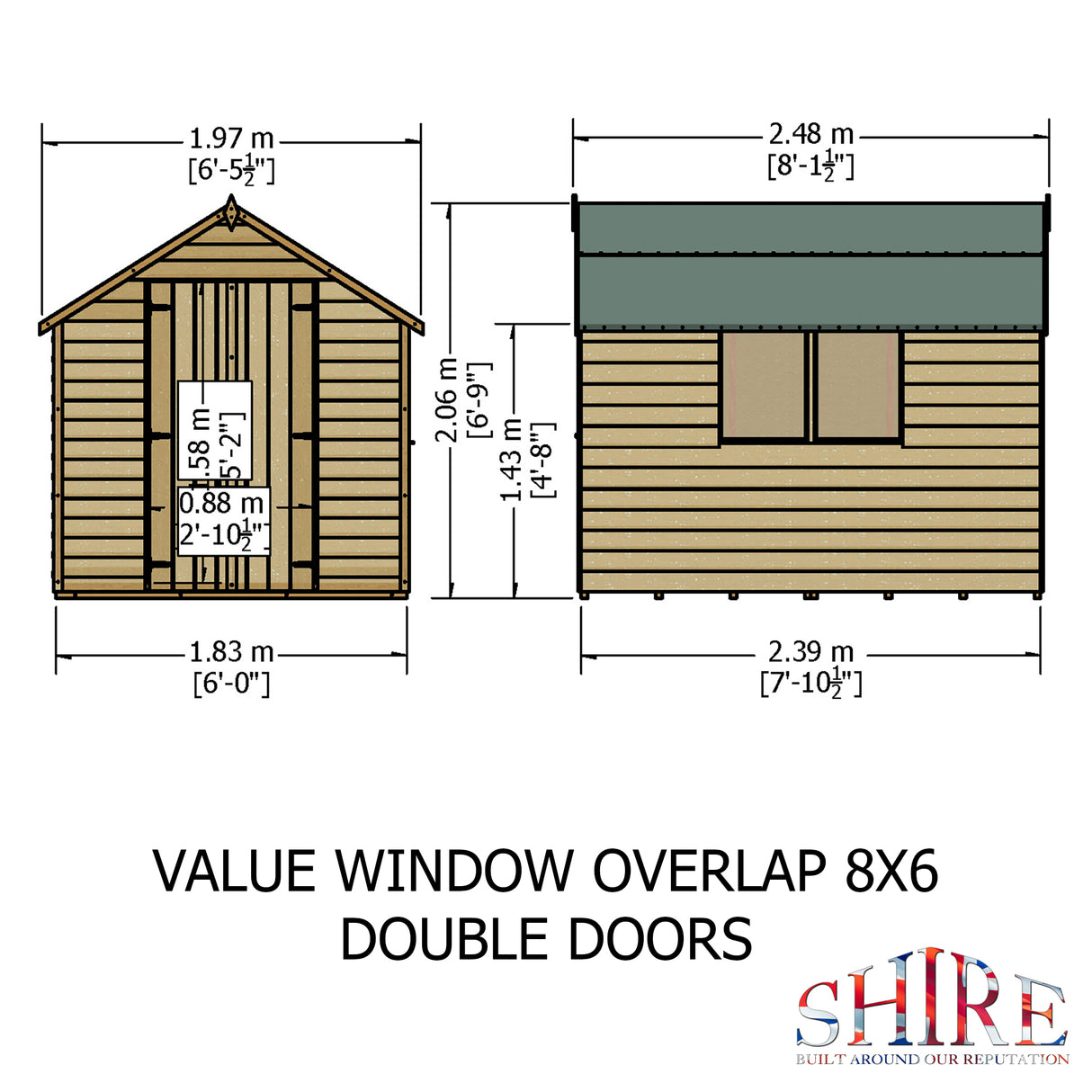 Garden Value Overlap 8 x 6 Double Door Shed With Window