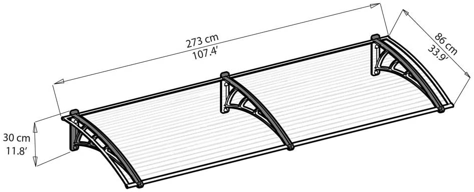 Neo 2.7m x 0.9m Door Canopy - Grey Frame & Twinwall Polycarbonate