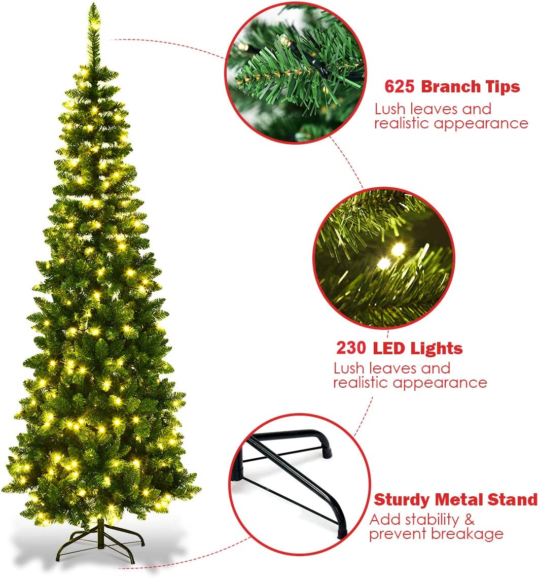 Pre-Lit Pencil Pine Christmas Tree 4ft/120cm - Warm White LEDs
