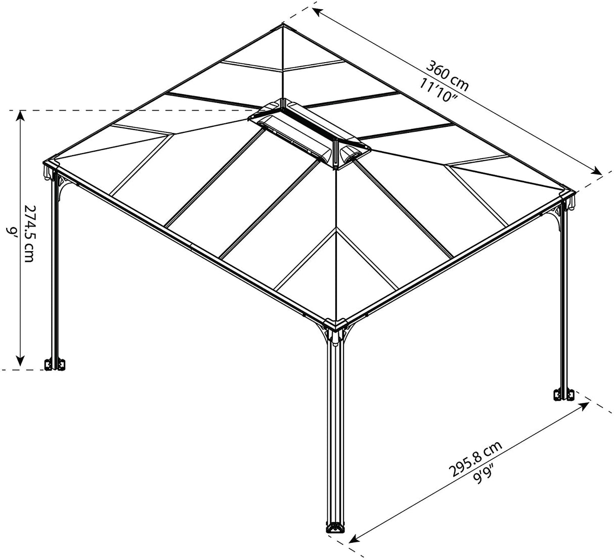 Martinique 3m x 3.6m Garden Gazebo in Grey Aluminium with Polycarbonate Roof