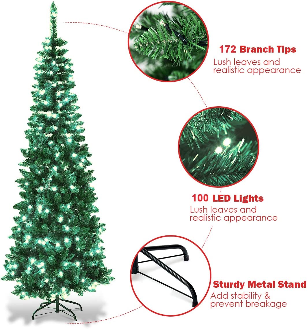 Pre-Lit Pencil Pine Christmas Tree 5ft/150cm - Ice White LEDs
