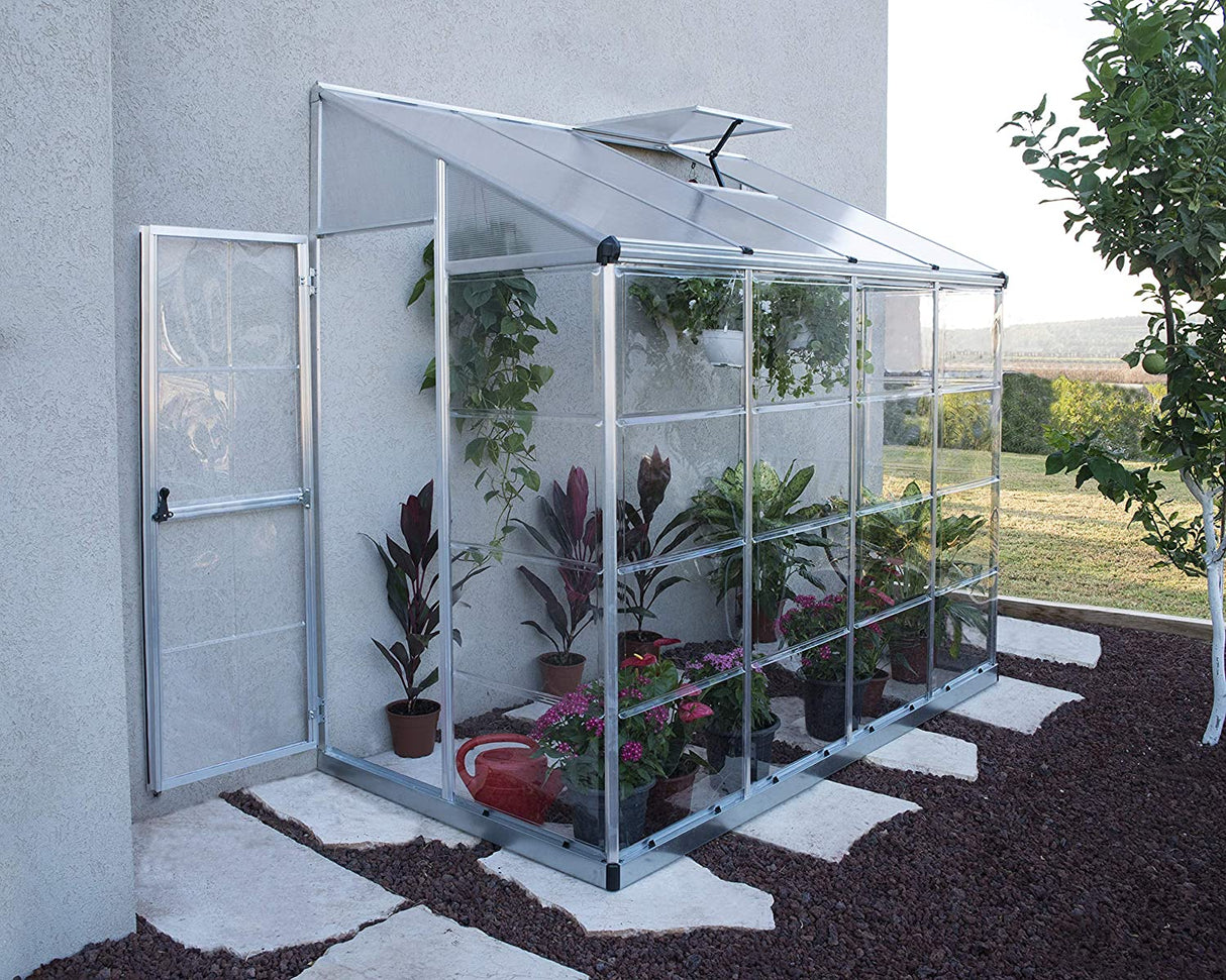 8' x 4' Lean-To Greenhouse - Silver Frame & Clear Polycarbonate Panels