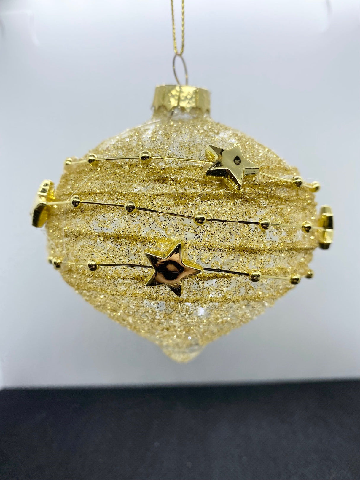 Set of 3 Gold Star Bead Christmas Tree Decorations 80mm