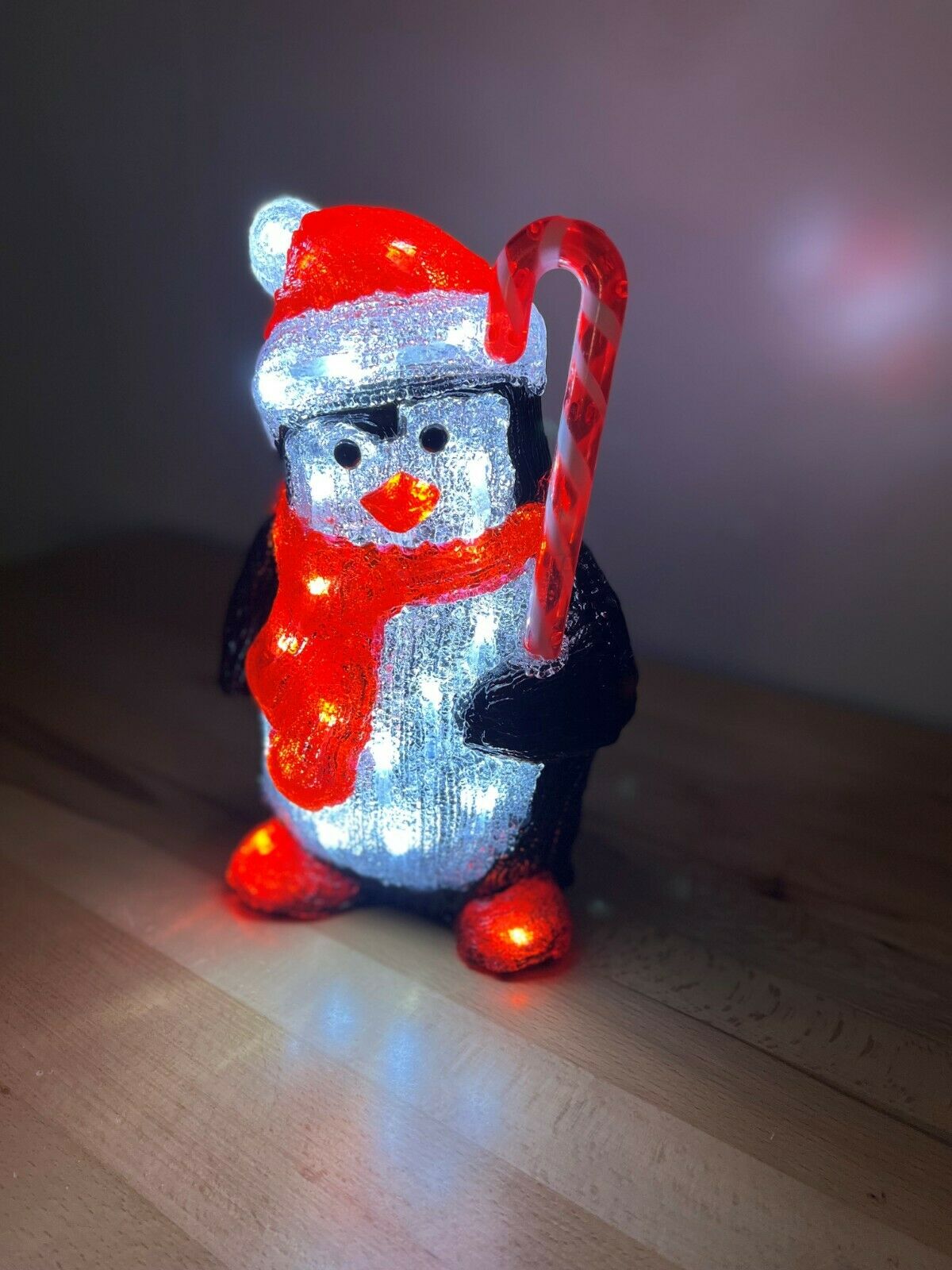 30cm Penguin with Candy Cane Acrylic Figure