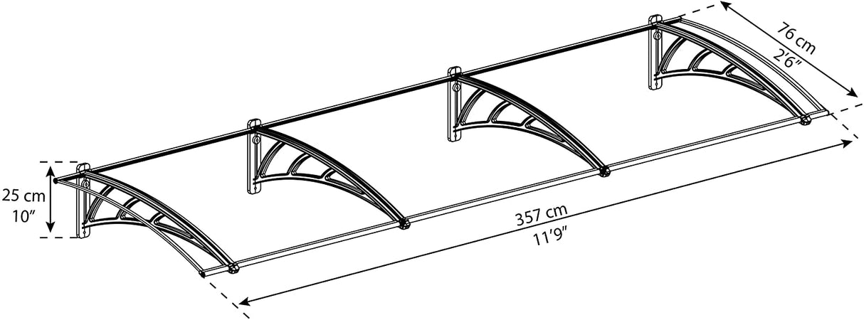 Neo 3.5m x 0.75m Door Canopy - Grey Frame & Twinwall Polycarbonate