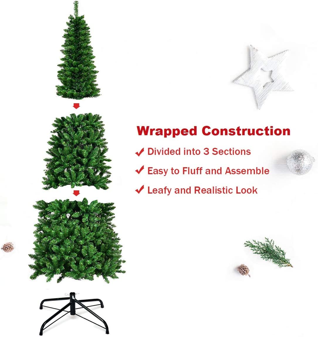 Pre-Lit Pencil Pine Christmas Tree 4ft/120cm - Warm White LEDs