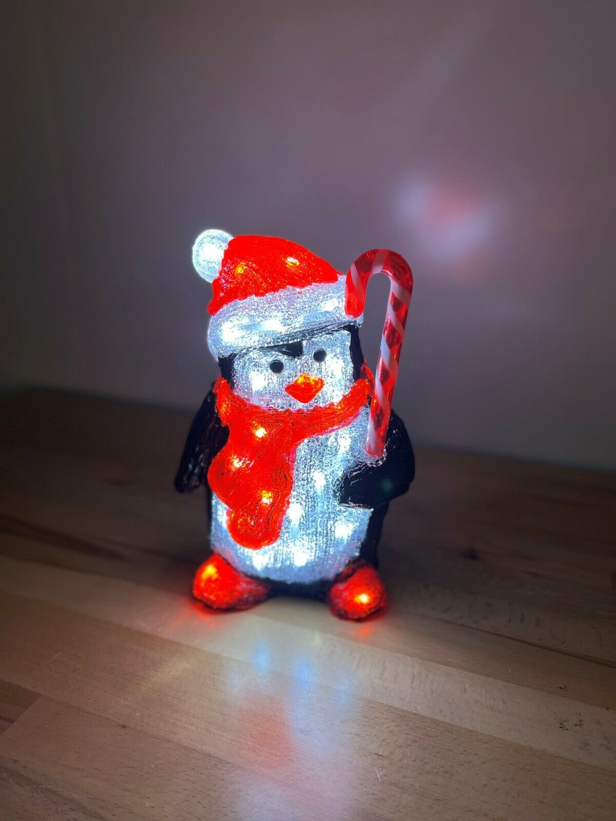 30cm Penguin with Candy Cane Acrylic Figure