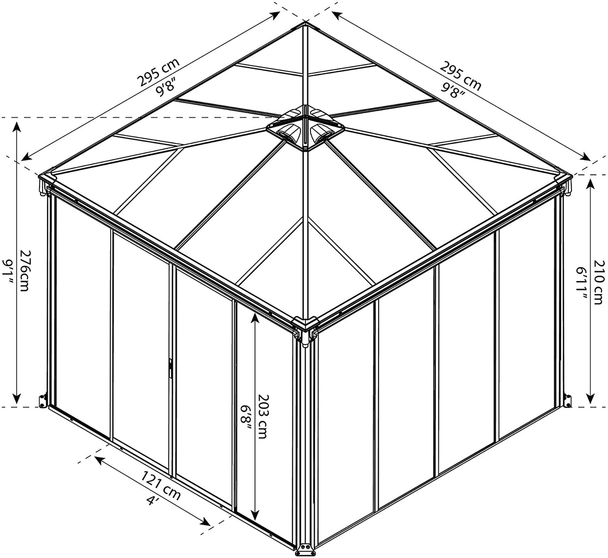 Ledro 3m x 3m Enclosed Gazebo Kit - Grey Structure & Hybrid Panels