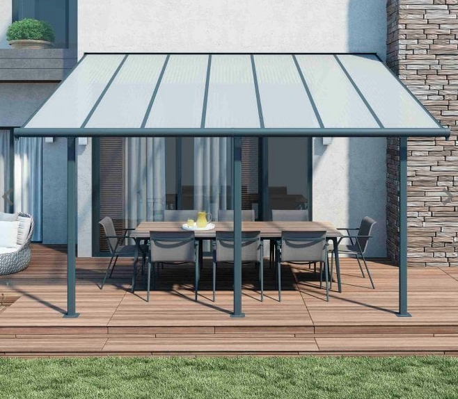 Sierra Patio Cover 2.2m x 6.7m - Grey Frame & Clear Polycarbonate
