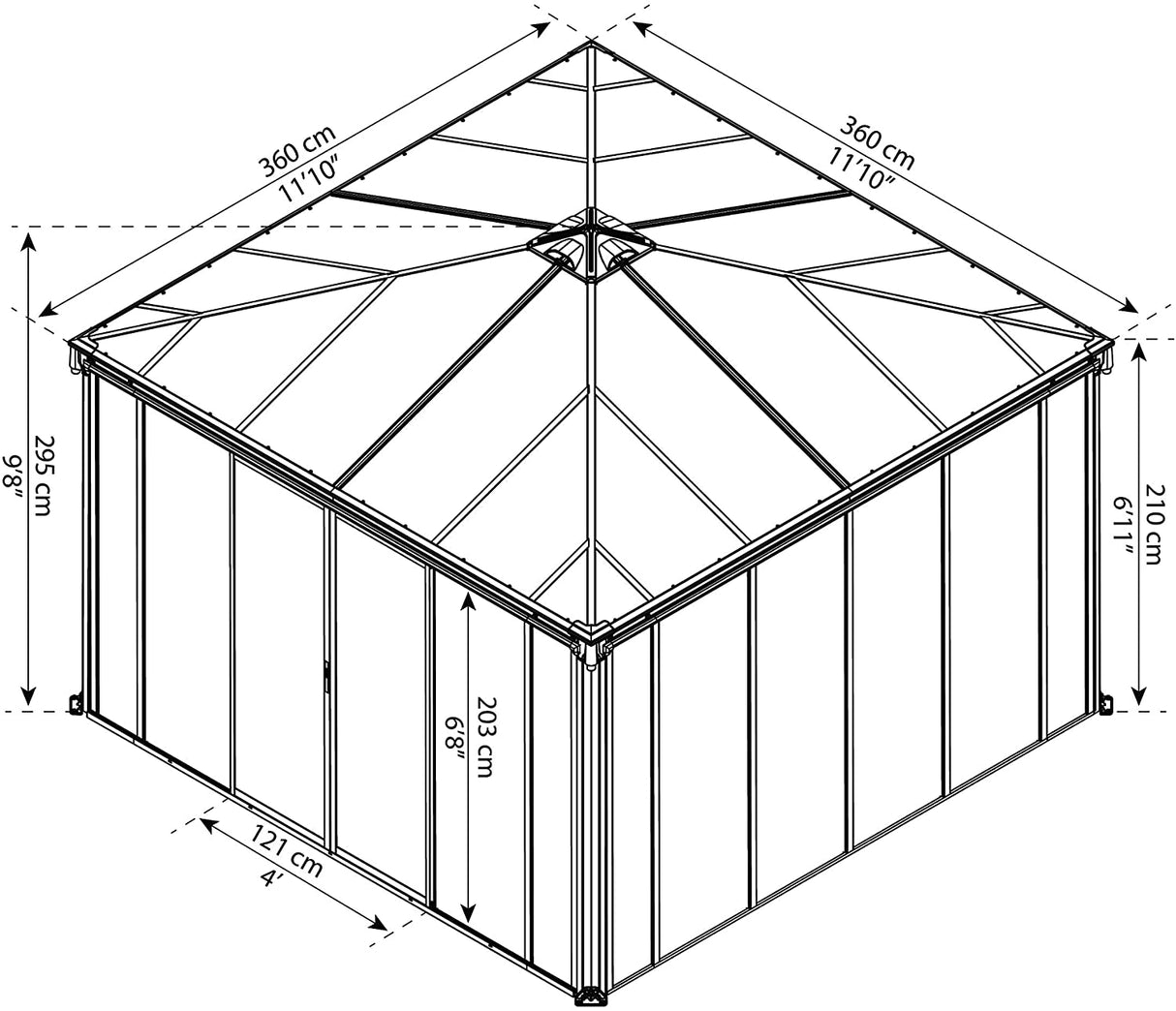 Ledro 3.6m x 3.6m Enclosed Gazebo Kit - Grey Structure & Hybrid Panels