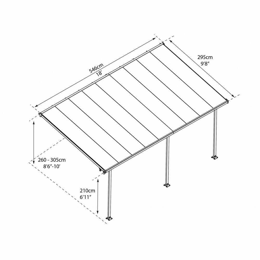 Tuscany Patio Cover Aluminium 3 x 5.46m - Grey By Palram Canopia
