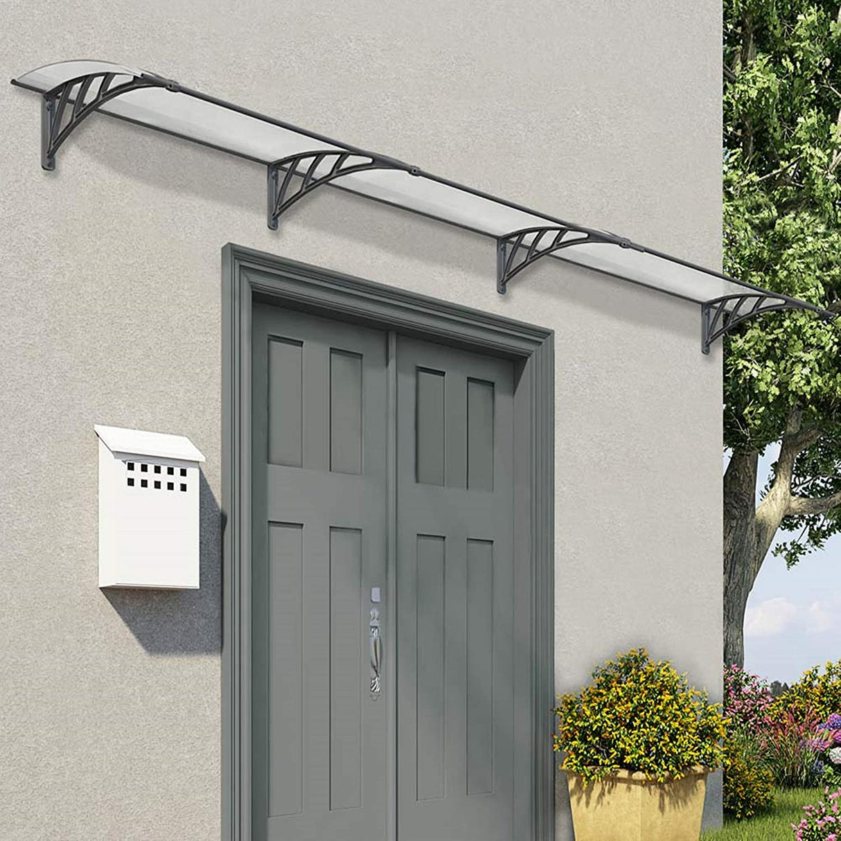 Neo 4m x 0.9m Door Canopy - Grey Frame & Twinwall Polycarbonate