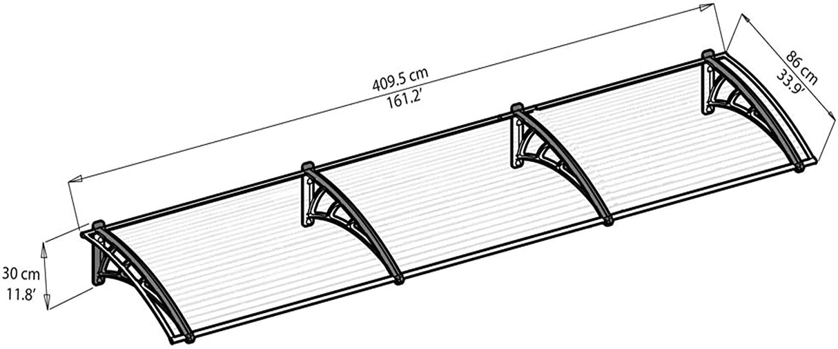 Neo 4m x 0.9m Door Canopy - Grey Frame & Twinwall Polycarbonate