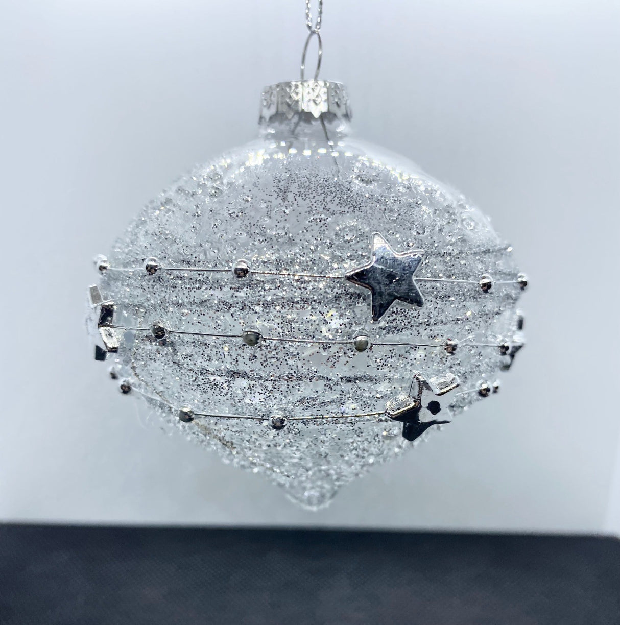 Set of 3 Silver Star Bead Christmas Tree Decorations 80mm