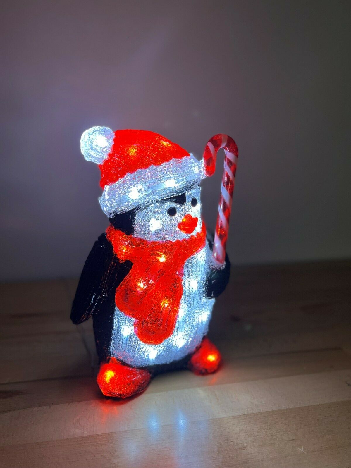 30cm Penguin with Candy Cane Acrylic Figure