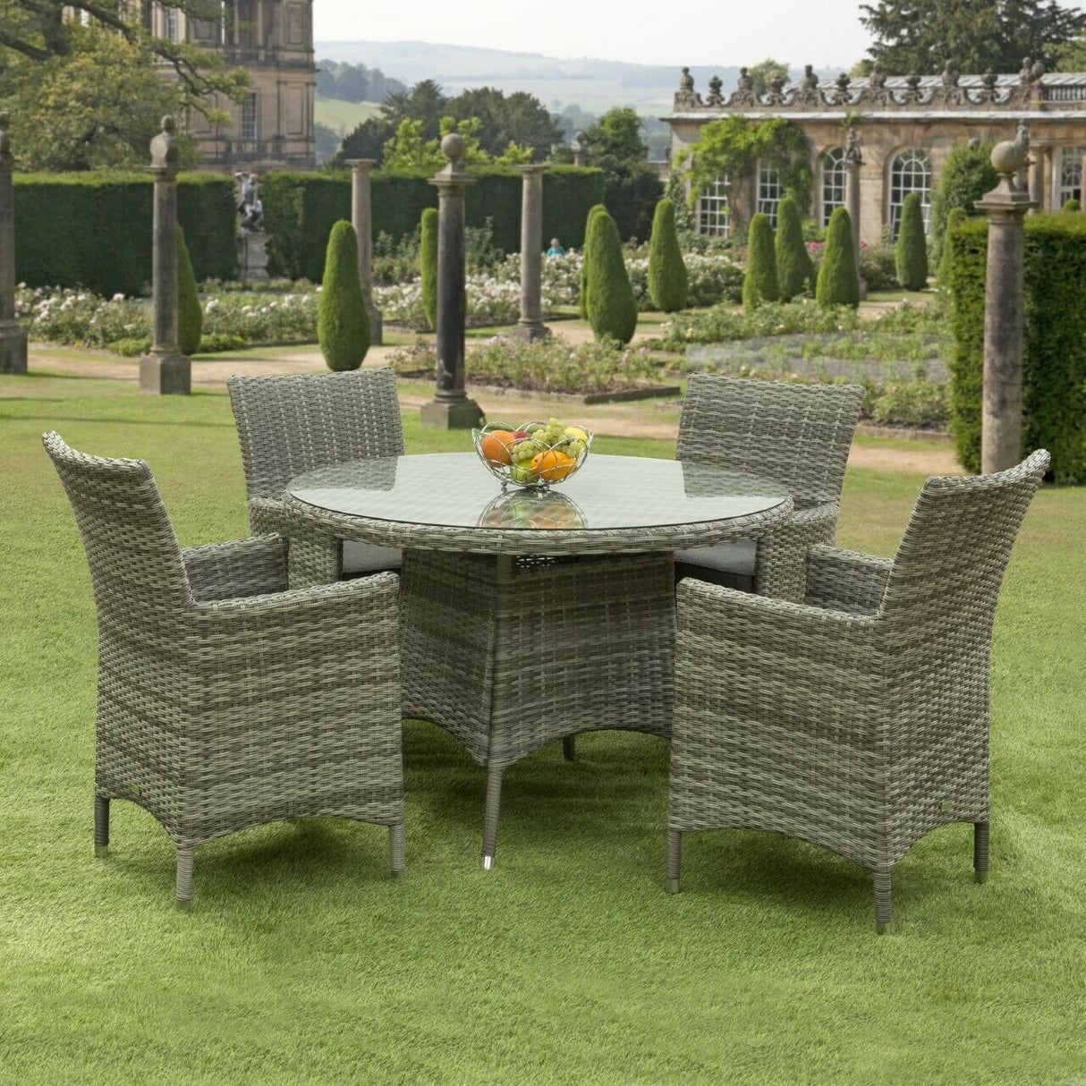 Sarasota 4 Seat Round Dining Set in Grey