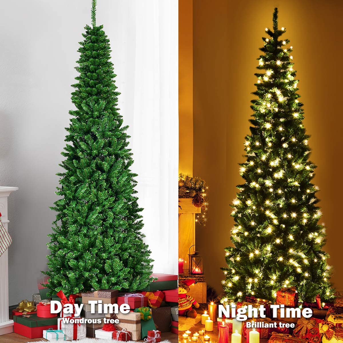 Pre-Lit Pencil Pine Christmas Tree 4ft/120cm - Warm White LEDs