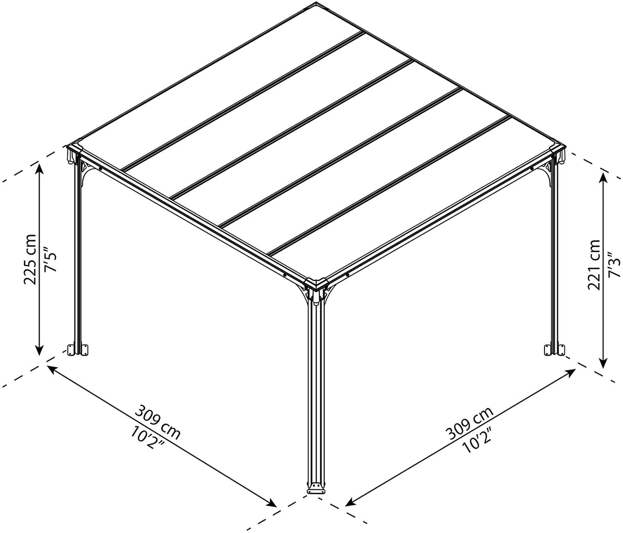 Milano 3m x 3m Garden Gazebo in Grey Aluminium with Polycarbonate Roof