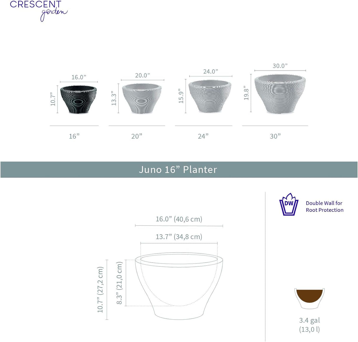 Crescent Garden Juno Round 16" Slate