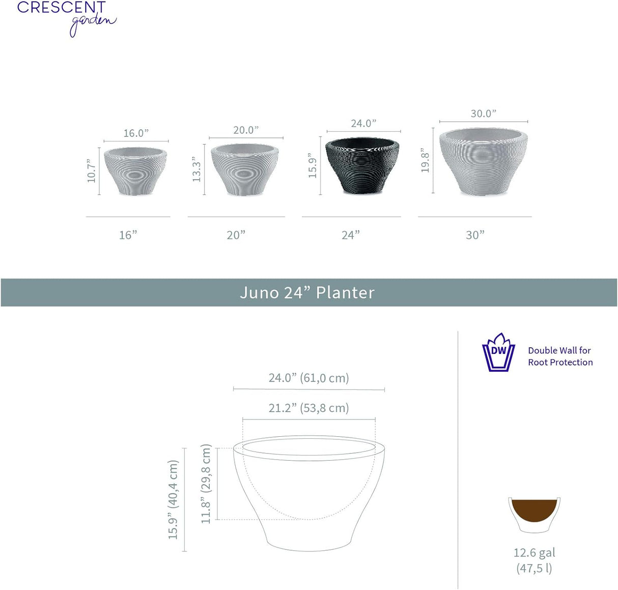 Crescent Garden Juno Round 24" Slate