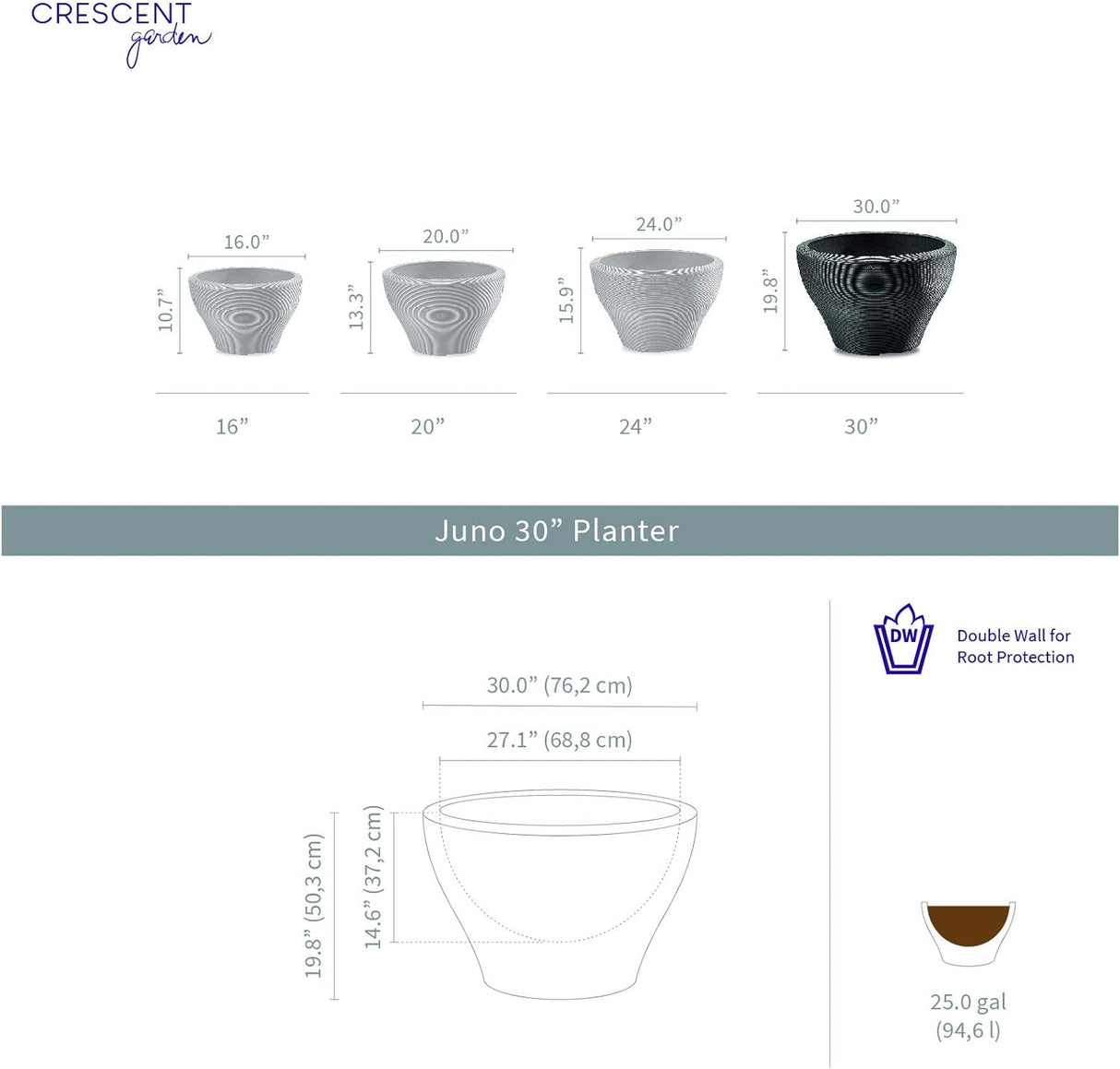 Crescent Garden Juno Round 30" Slate