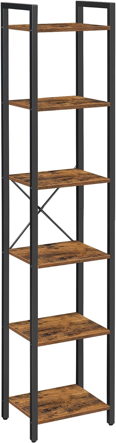 6-Tier Rustic Brown Bookcase - 30cm Wide
