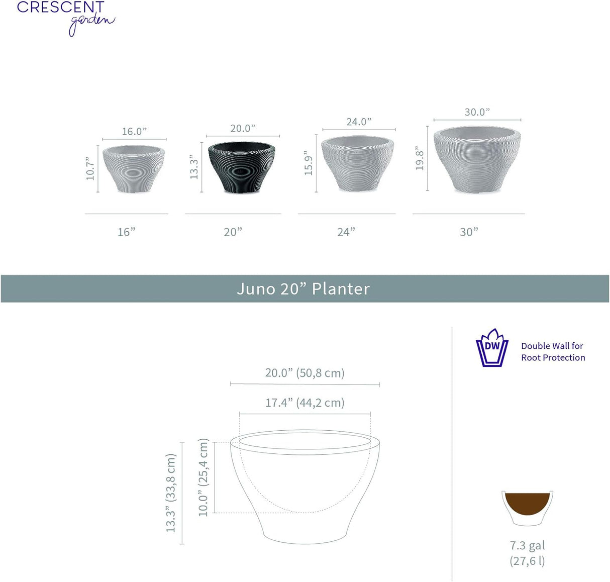 Crescent Garden Juno Round 20" Slate