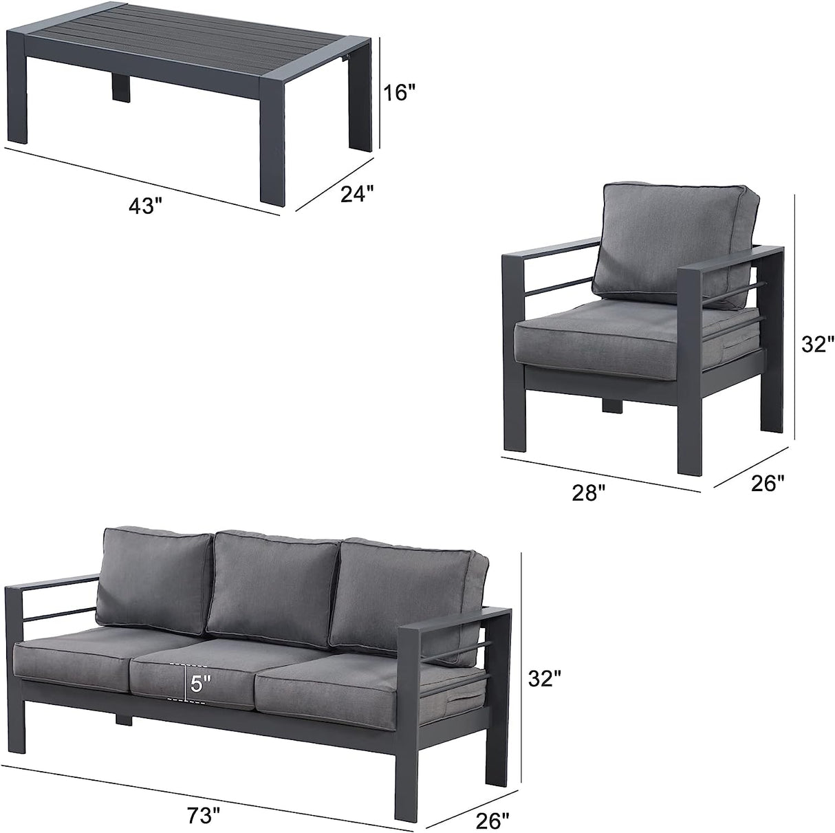 Wisteria Lane 4 Piece Aluminium Lounge Sofa Set