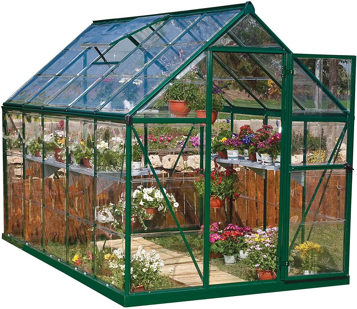 Harmony 6' x 10' Greenhouse - Green Frame & Clear Polycarbonate Panels