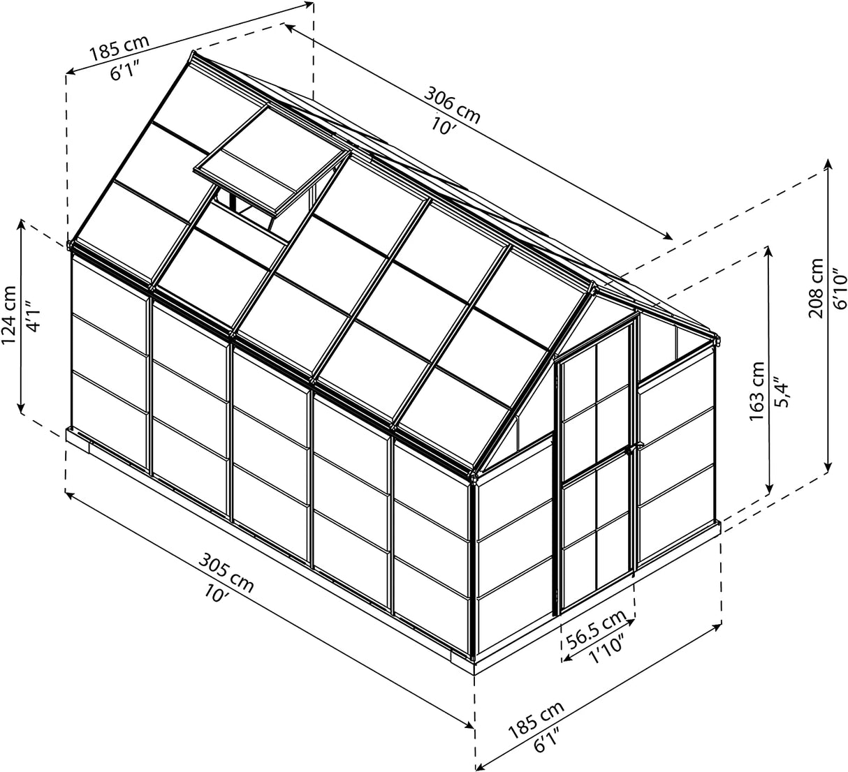 Harmony 6' x 10' Greenhouse - Grey Frame & Clear Polycarbonate Panels
