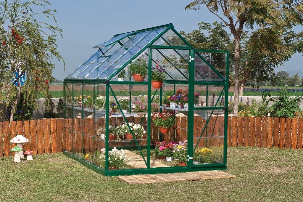 Harmony 6' x 8' Greenhouse - Green Frame & Clear Polycarbonate Panels