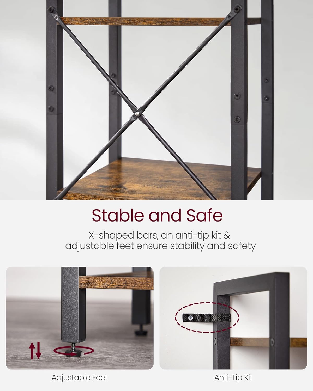 6-Tier Rustic Brown Bookcase - 30cm Wide