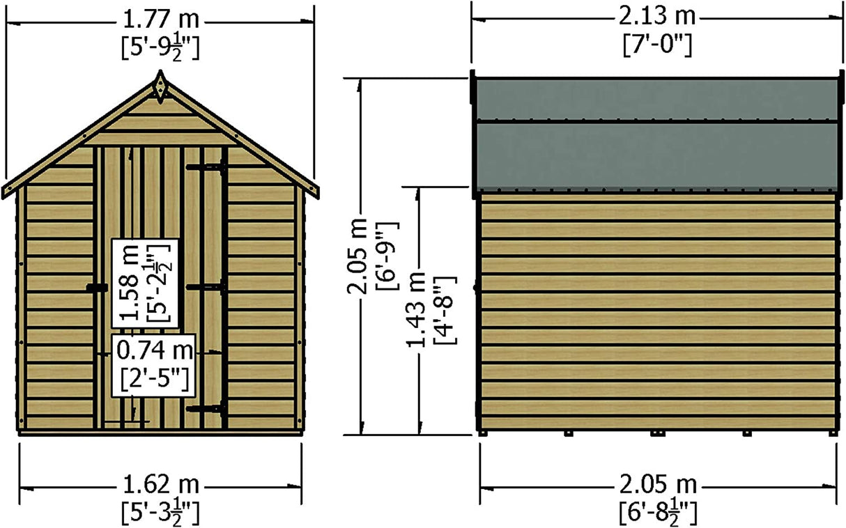 Garden Value Overlap 7 x 5 Pressure Treated Shed