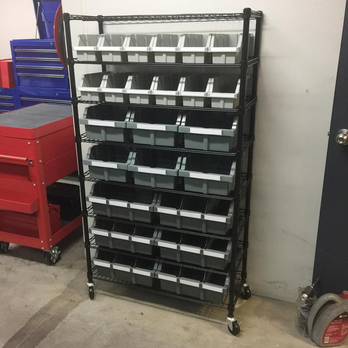 Seville Classics 8 Tier Commercial Bin Storage with 24 Bins & Wheels
