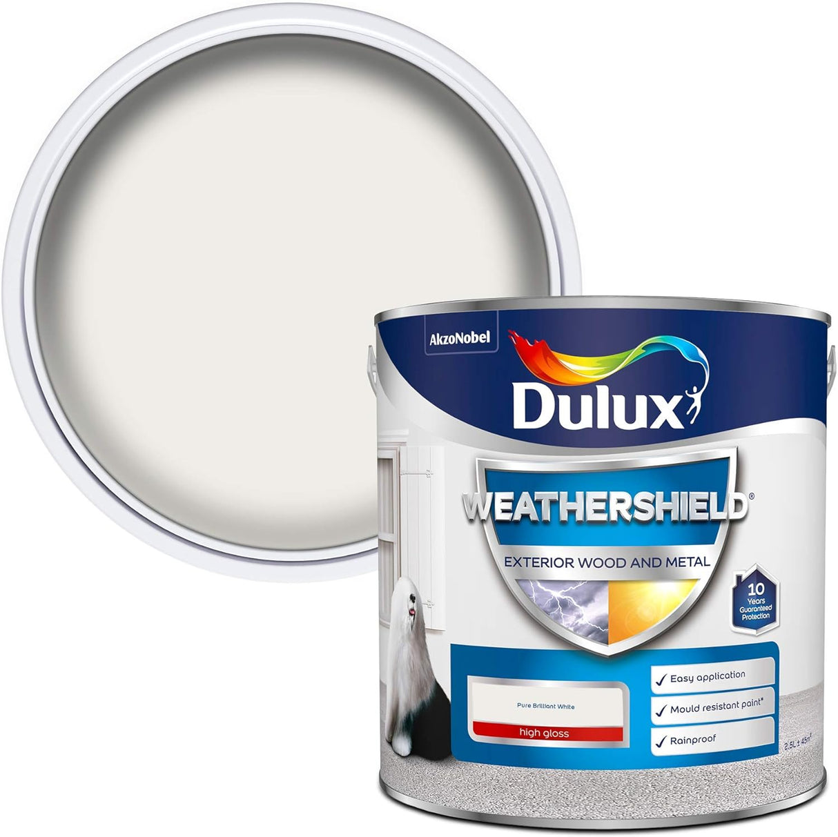 Dulux Weather Shield Exterior High Gloss Pure Brilliant White Paint 750ml