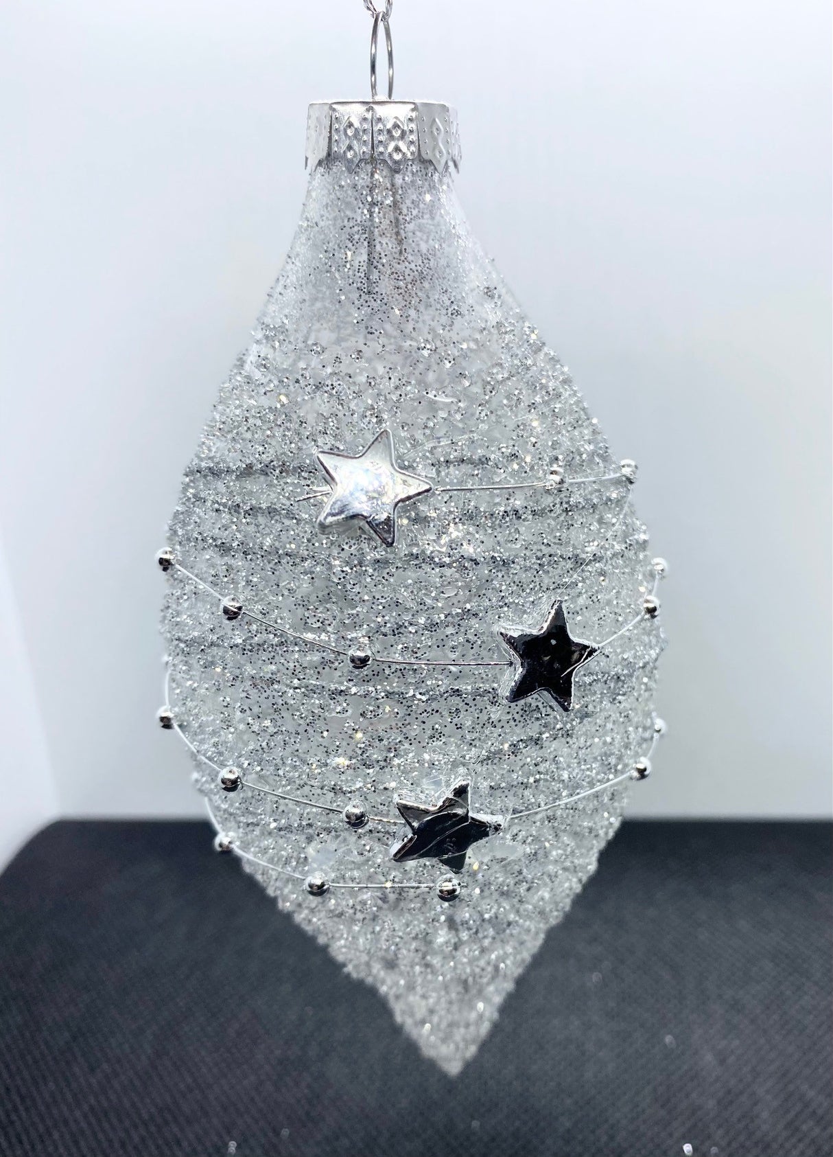 Set of 3 Silver Star Bead Christmas Tree Decorations 80mm