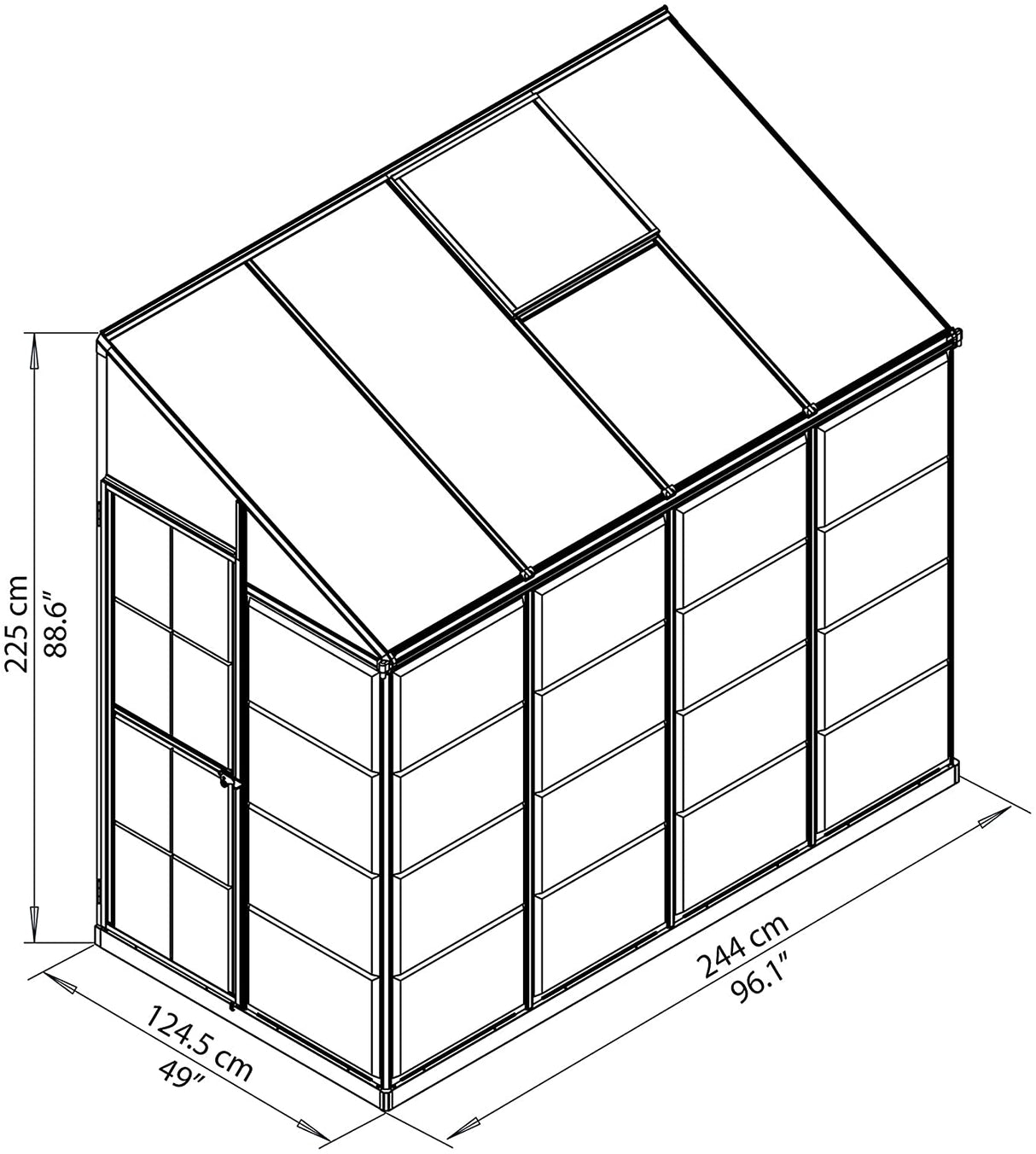 8' x 4' Lean-To Greenhouse - Silver Frame & Clear Polycarbonate Panels