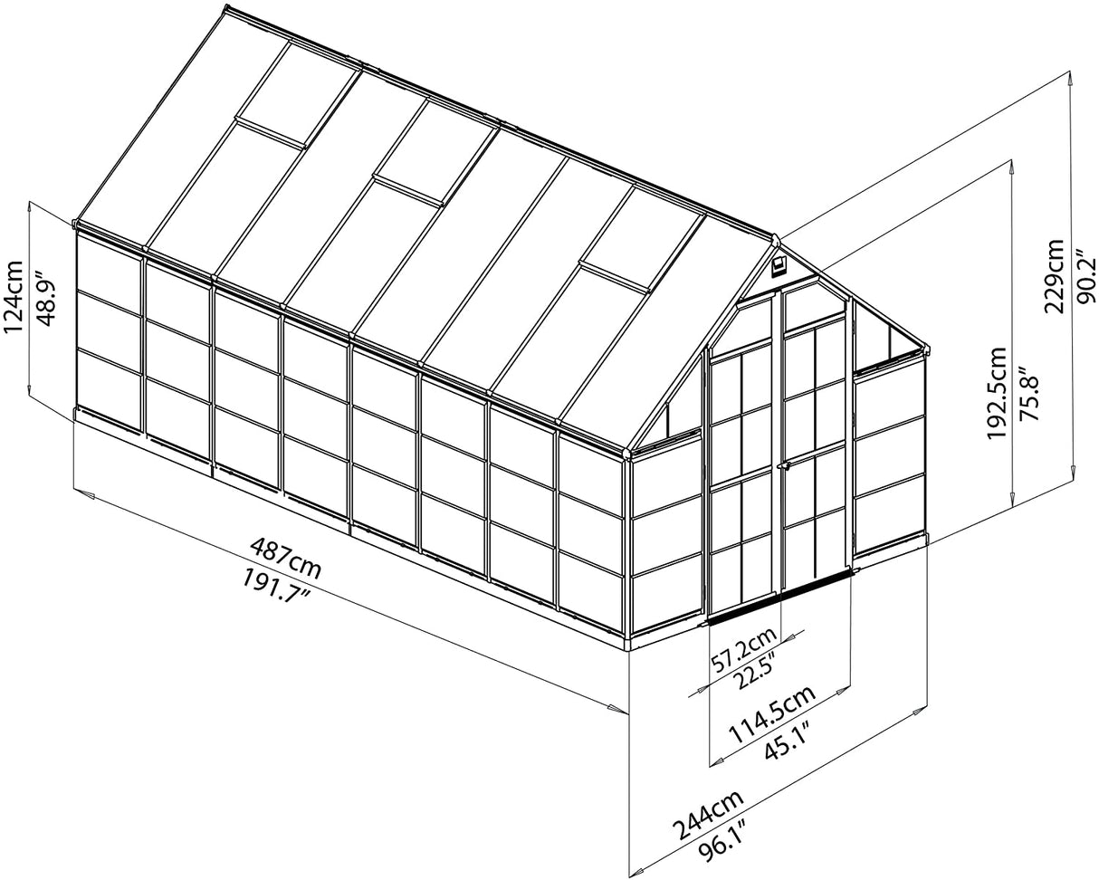 Balance 8' x 16' Greenhouse - Green Frame & Hybrid Polycarbonate Panels