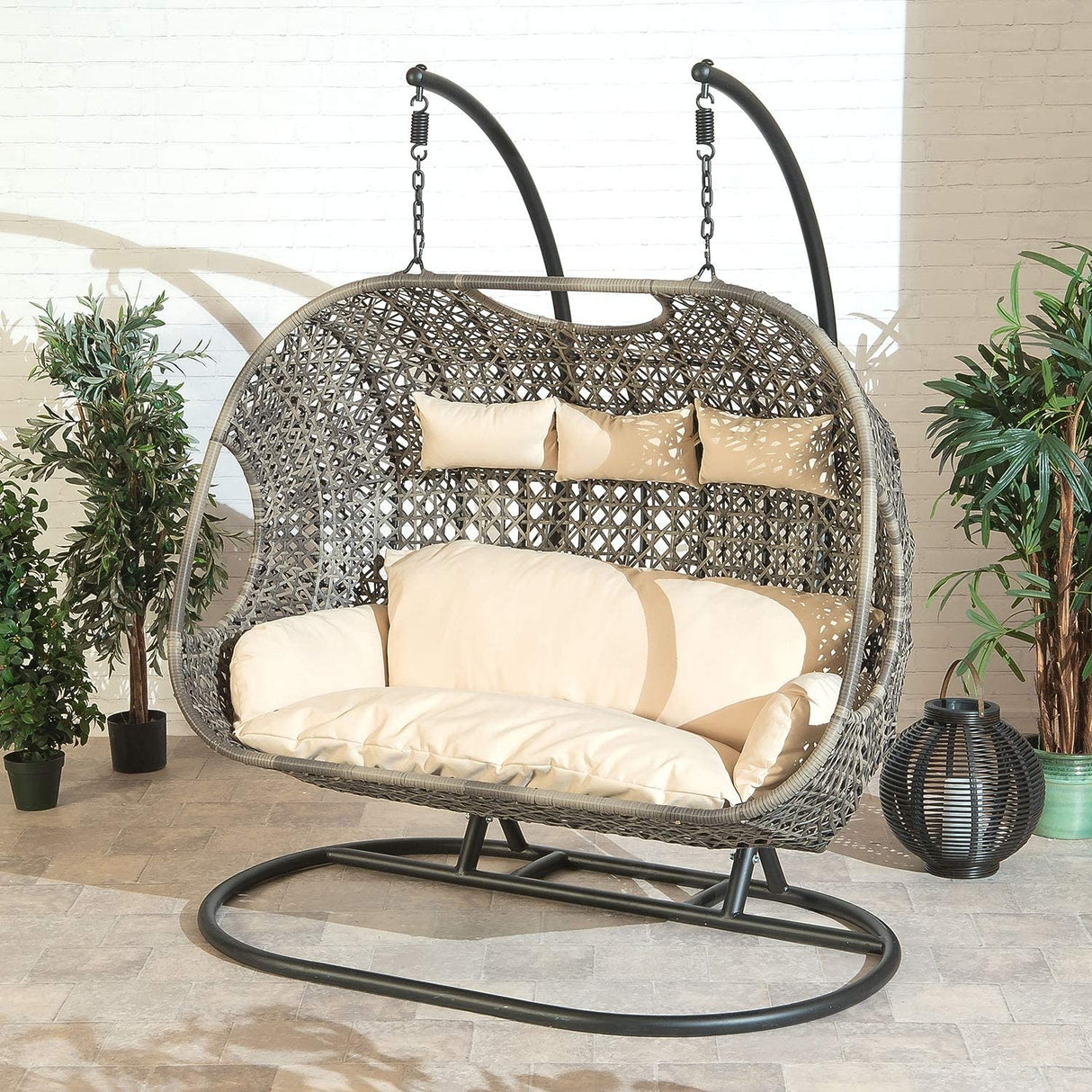 Triple Hanging Cocoon Egg Chair - Cream Cushions