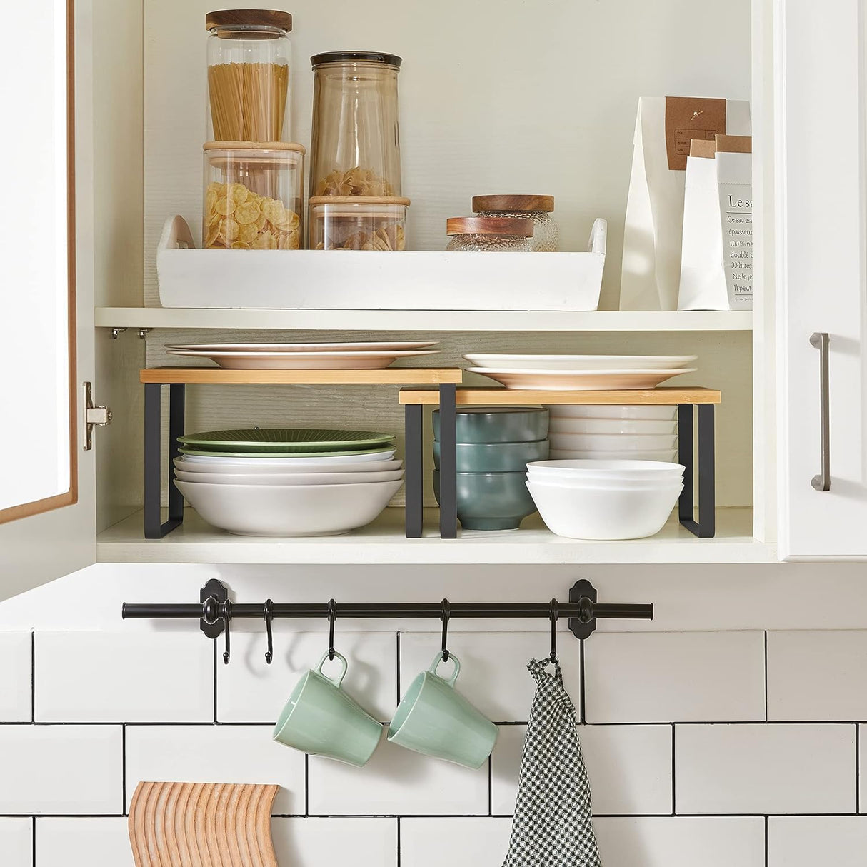 Black and Natural Storage Shelves Set of 2