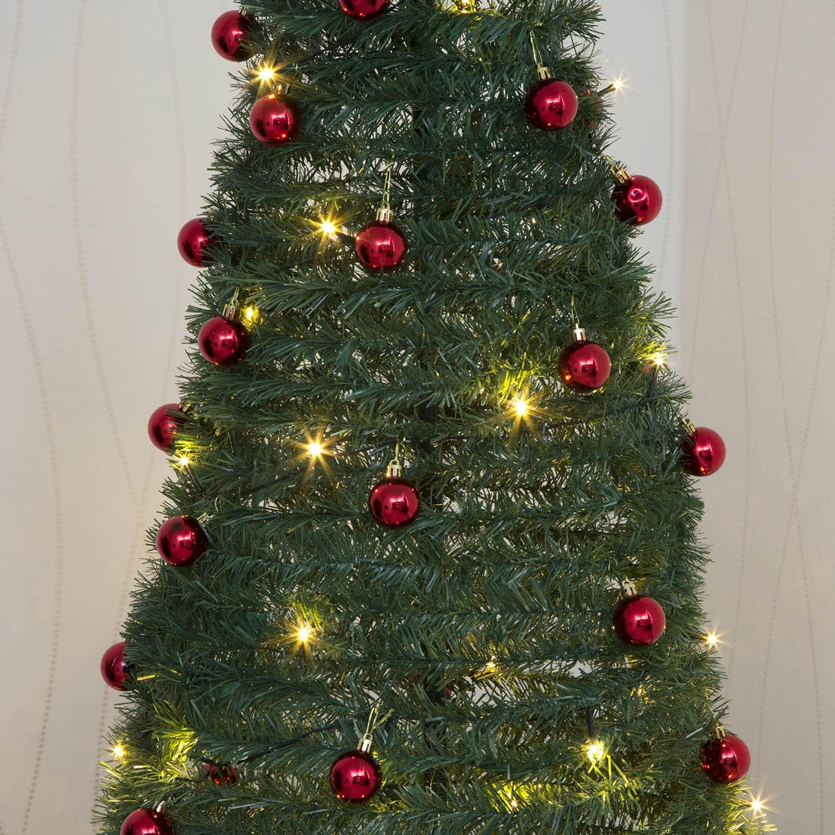 Pre-Lit Pop up Christmas Tree with Red Baubles - Mains Operated - 6ft/180cm