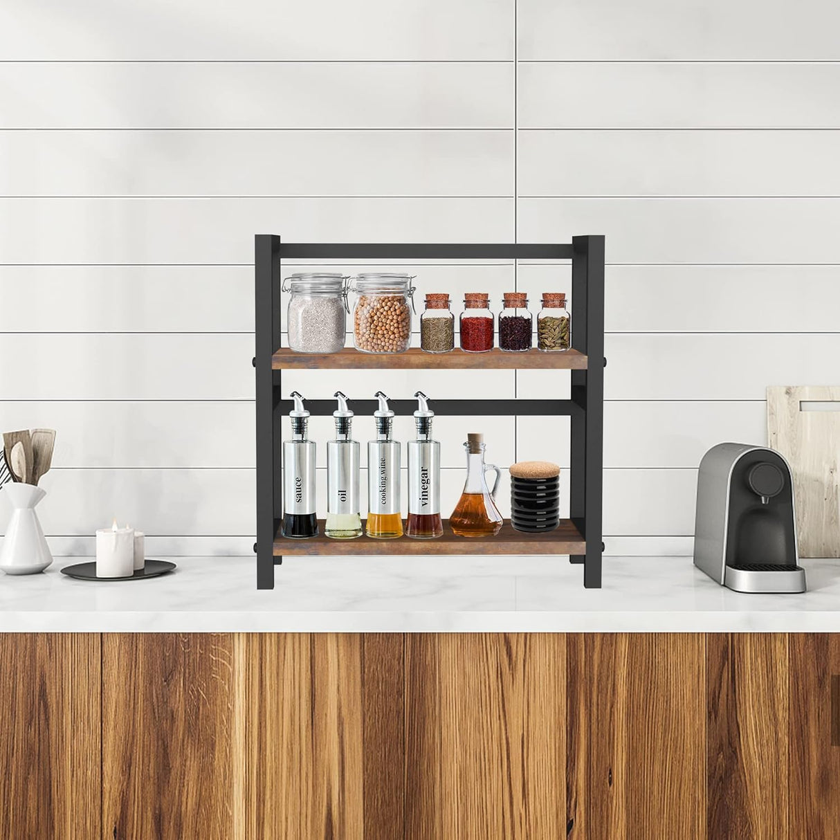 Rustic 2 Tier Kitchen Cupboard Organiser