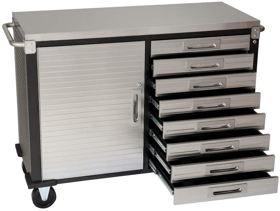 8 Drawer Rolling Workbench - Stainless Steel
