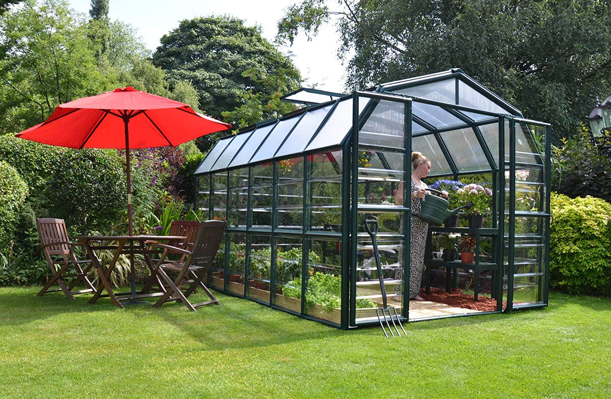 Grand Gardener 8' x 12' Greenhouse - Green Frame & Hybrid Polycarbonate Panels
