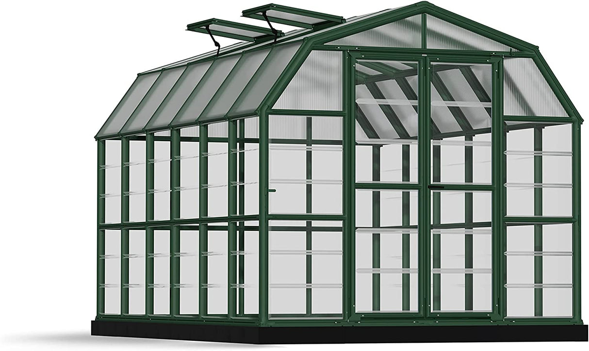Grand Gardener 8' x 12' Greenhouse - Green Frame & Hybrid Polycarbonate Panels